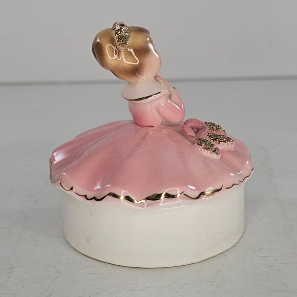 Vintage Josef Originals Trinket Box Girl Pink Dress - Picture 4 of 9